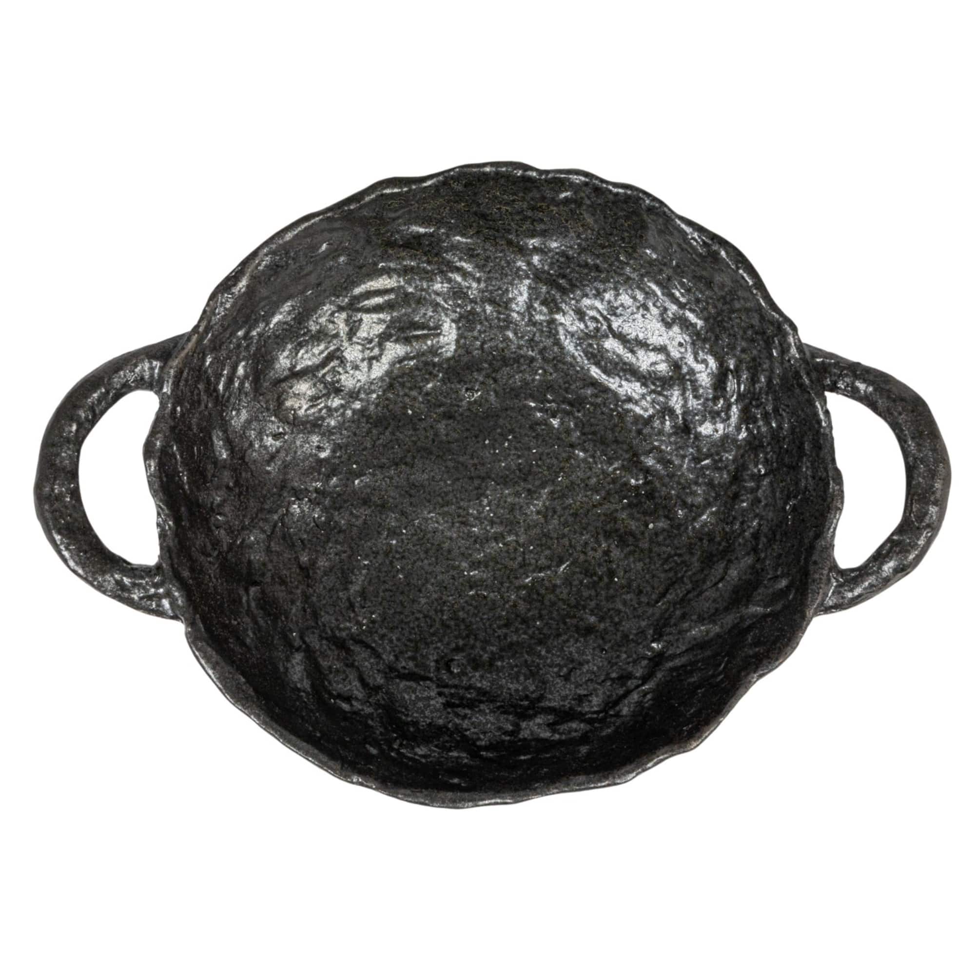 Hello Honey® 9.5" Black Stoneware Footed Plate with Handles & Reactive Glaze